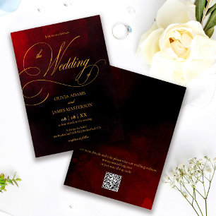 QR Code Elegant Red Black Gold Calligraphy Wedding Invitation