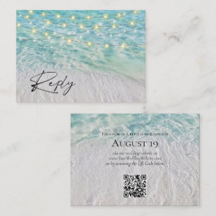 QR Code Elegant Sandy Beach Sea Glass Lights RSVP Enclosure Card