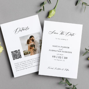QR code elegant script photo wedding Save The Date
