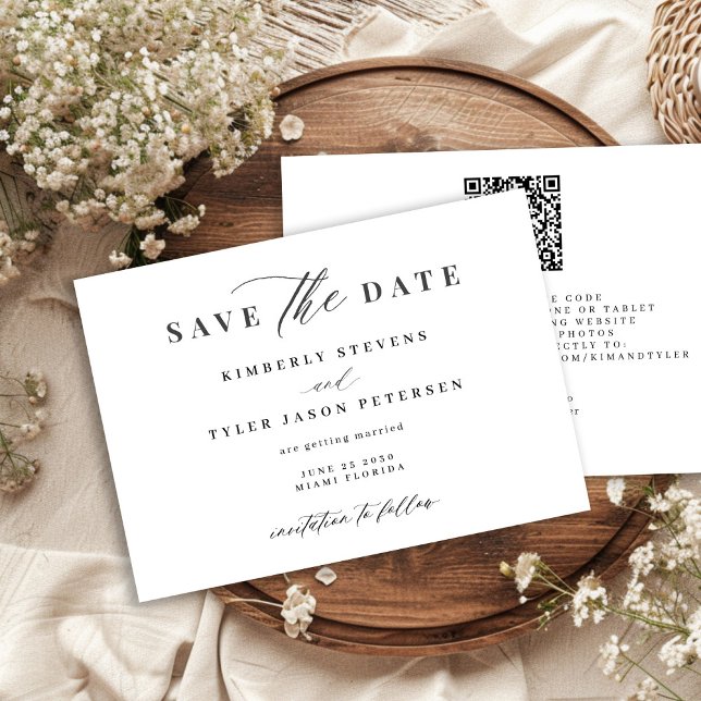 QR CODE elegant script simple wedding Save The Date (Creator Uploaded)
