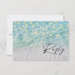 QR Code Elegant Seaside String Lights Beach RSVP Card