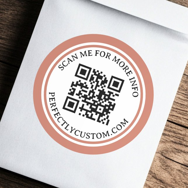 QR code elegant text terracotta brown border Classic Round Sticker (QR code elegant text terracotta brown border Classic Round Sticker)
