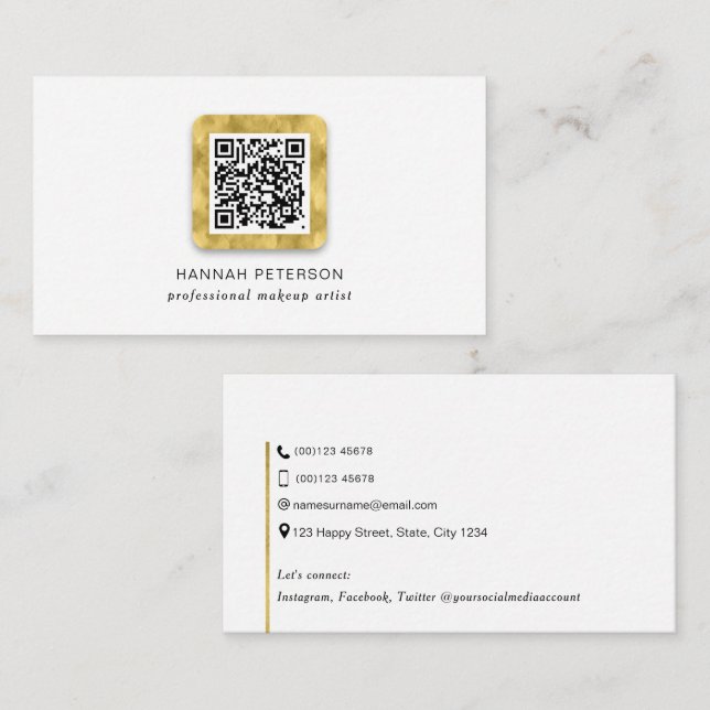 QR Code, elegant trendy modern gold personal Business Card (Front/Back)