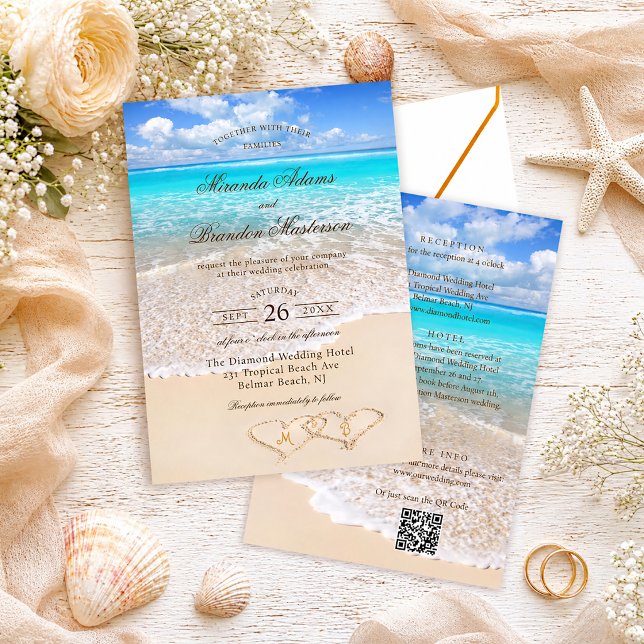 QR Code Elegant Tropical Beach Wedding All in One Invitation (Creator Uploaded)
