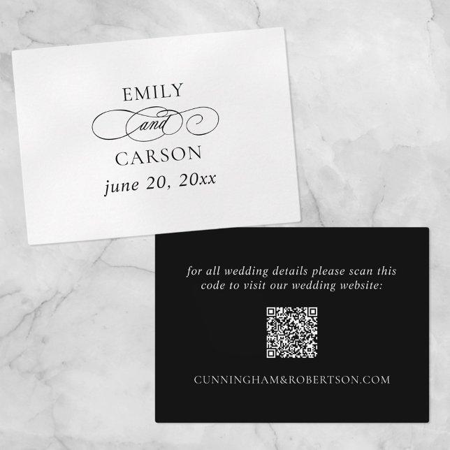 QR Code Elegant Wedding Website Names & Date Black Enclosure Card (Creator Uploaded)