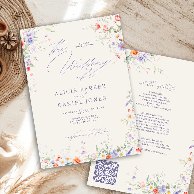 QR code elegant wildflower floral wedding Invitation (Creator Uploaded)