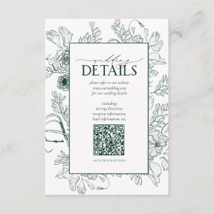 QR Code Emerald Green Floral Wedding Details Enclosure Card