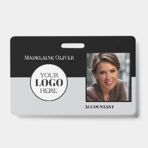 QR Code Employee ID Black Grey Logo Photo Badge