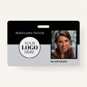 QR Code Employee ID Black Grey Logo Photo ID Badge