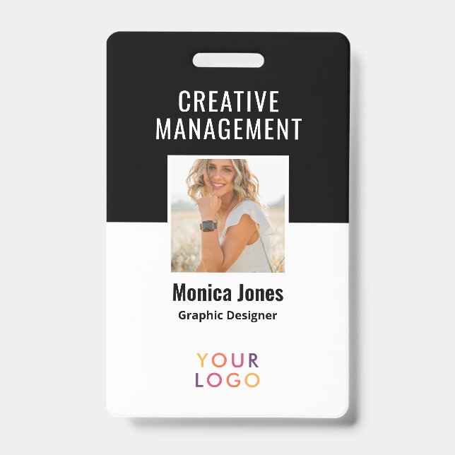 QR Code Employee Photo Black Badge ID Badge (Front)