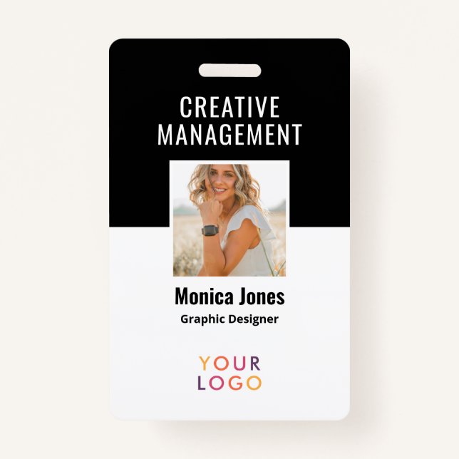 QR Code Employee Photo Black Badge ID Badge (Front)