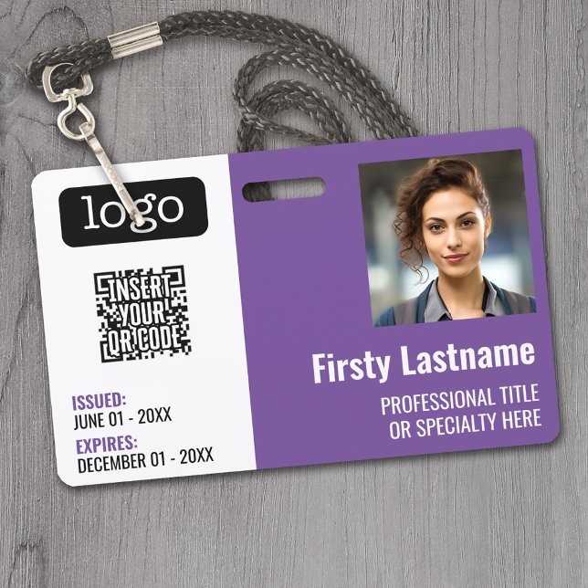 QR Code, Employee Photo, Logo, Name, Expiration ID Badge (Custom Employee ID Badges - thick plastic with full color print)