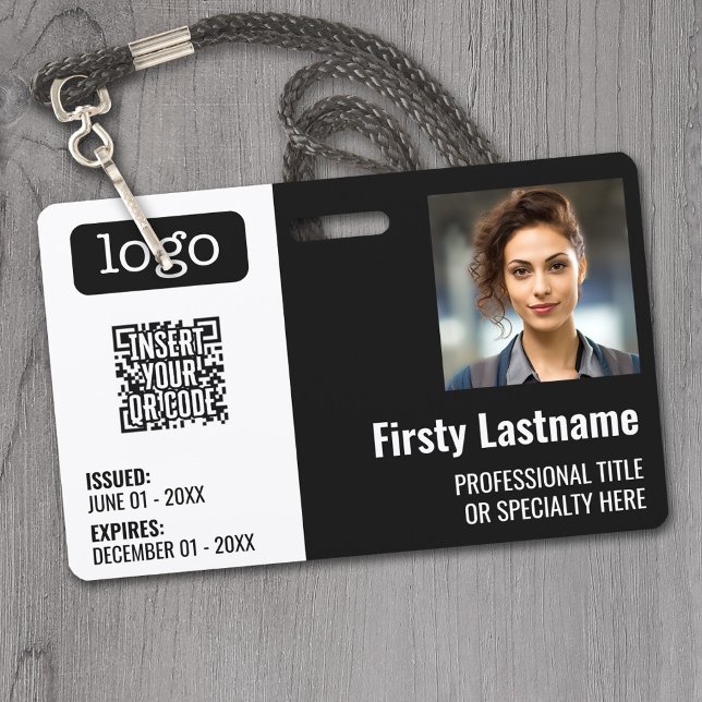 QR Code, Employee Photo, Logo, Name, Expiration ID ID Badge (Custom Employee ID Badges - thick plastic with full color print)