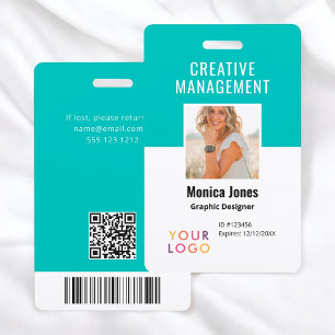 QR Code Employee Photo Teal Badge ID Badge