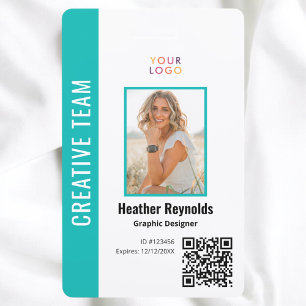 QR Code Employee Photo Turquoise Badge ID Badge