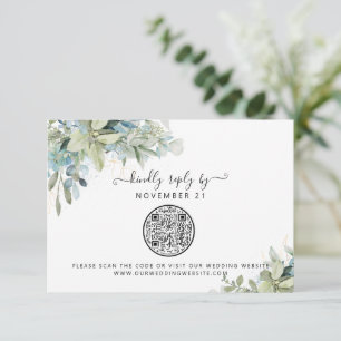 QR Code Eucalyptus Greenery Wedding RSVP Card