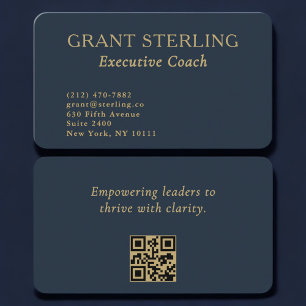 QR Code Executive Coach Navy Blue Gold  Business Card