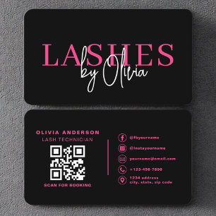 QR Code Eye Lashes Technician Hot Pink Black Business Card