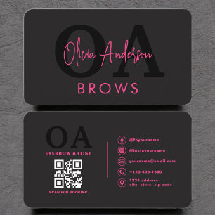 QR Code Eyebrows Brows Artist Hot Pink Black Business Card