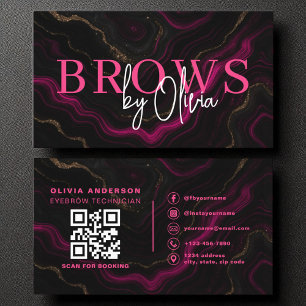 QR Code Eyebrows Brows Artist Pink Black Marble Business Card