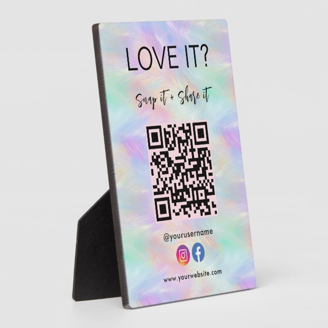 Qr Code Facebook Instagram Iridescent Opal Stylish Plaque (Side)