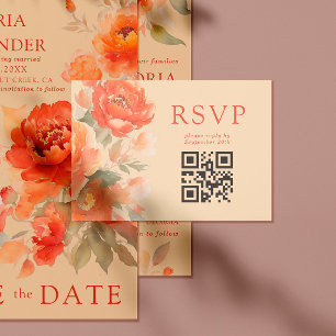 Qr Code Fall Burnt Orange Floral Wedding RSVP Enclosure Card