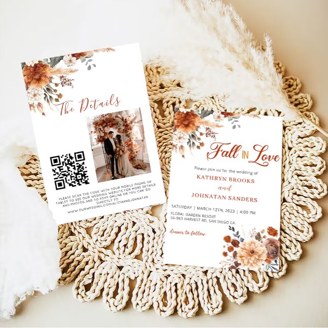 QR code Fall in Love Floral wedding  Invitation (Creator Uploaded)