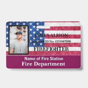 Qr Code Firefighter Employee Photo Name ID Card  Badge