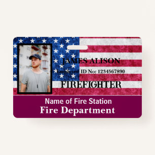 Qr Code Firefighter Employee Photo Name ID Card  ID Badge