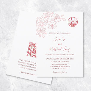 QR Code Floral Blush Pink Chinese Wedding Invitation