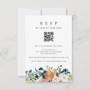 QR CODE floral elegant wedding invitation RSVP