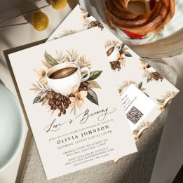 QR Code Floral Love is Brewing Bridal Shower Invitation