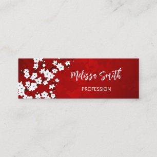 QR Code Floral Red White Cherry Blossom Mini Business Card