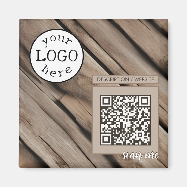 QR Code for Business Rustic Wood Magnet (Front)