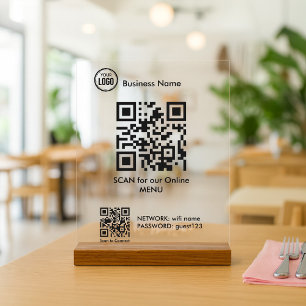 QR Code For Restaurant Coffee Shop Menu Acrylic Sign