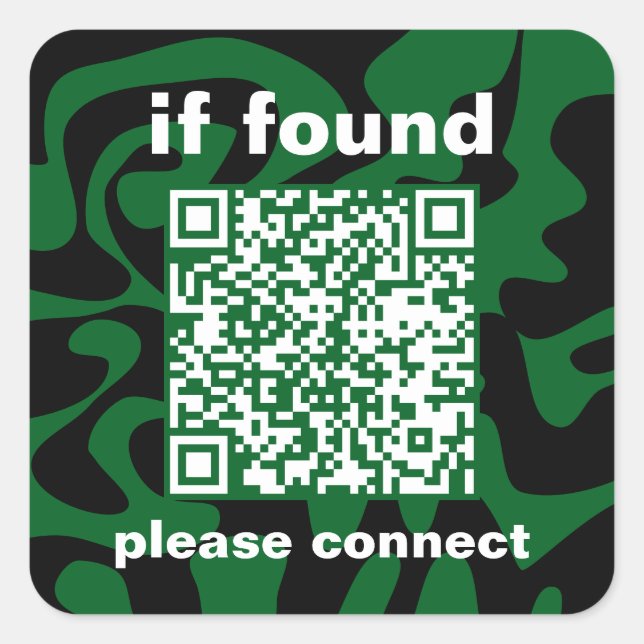 QR Code forest green groovy lost found Square Sticker (Front)