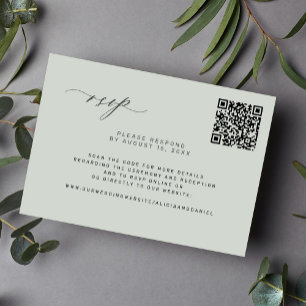 QR code forest sage green wedding  RSVP Card