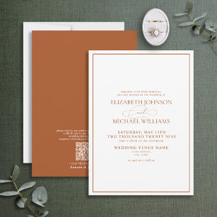 QR Code Formal Burnt Orange Classic Script Wedding Invitation