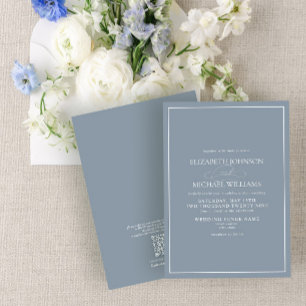 QR Code Formal Dusty Blue Classic Script Wedding Invitation