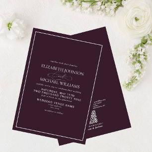 QR Code Formal Purple Classic Script Wedding Invitation