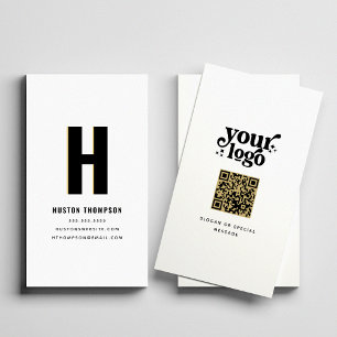 QR Code Front and Back Monogram Logo Professional Business Card