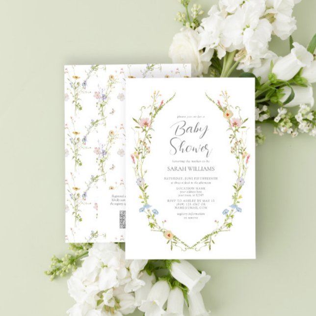 QR Code Gender Neutral Wildflower Baby Shower Invitation (Creator Uploaded)