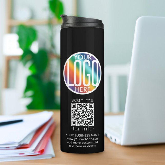 QR Code Generator Business Logo Promotional Black Thermal Tumbler (Creator Uploaded)