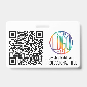QR Code Generator & Your Logo Non-Photo White  ID Badge