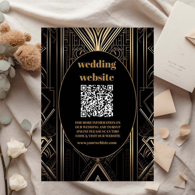 qr code Geometric Art Deco Wedding Enclosure Card (Creator Uploaded)