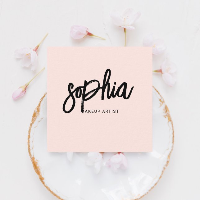 QR Code Girly Brush Calligraphy Pink QR Square Business Card (Creator Uploaded)