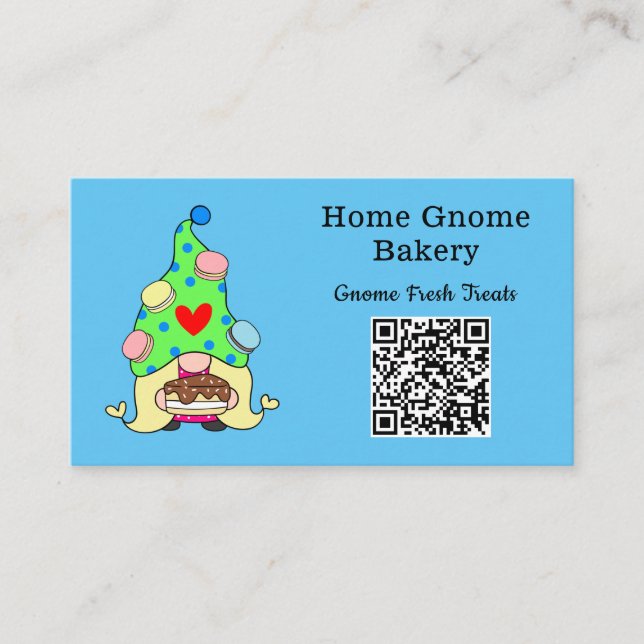 QR Code Gnome Hometown Bakery Sky Blue Business Card (Front)