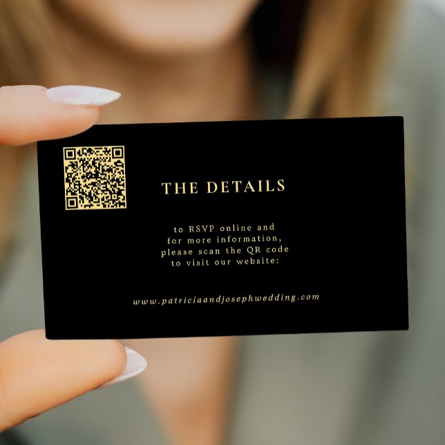 QR code gold black wedding website guest details Enclosure Card (Creator Uploaded)