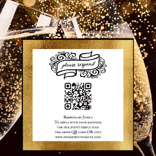 QR Code Gold Black White Party Event RSVP Enclosure Card