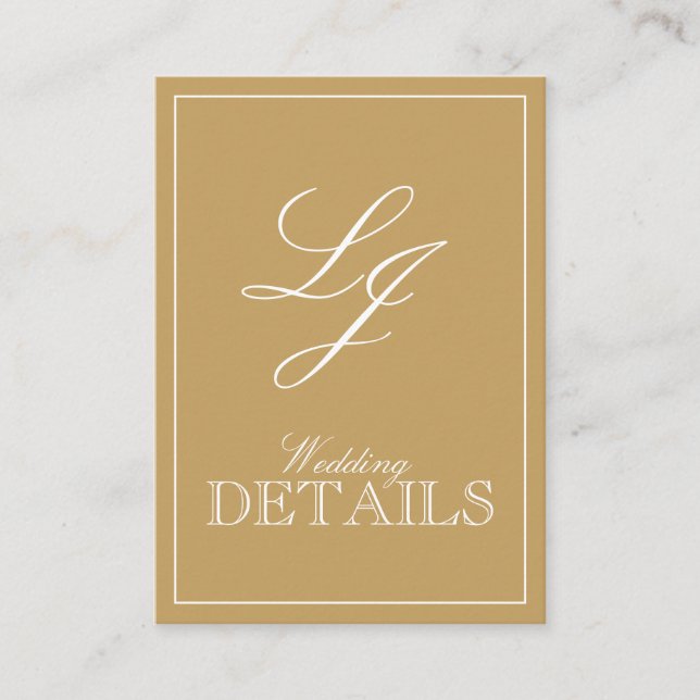 QR Code Gold Calligraphy Monogram Wedding Details Enclosure Card (Front)